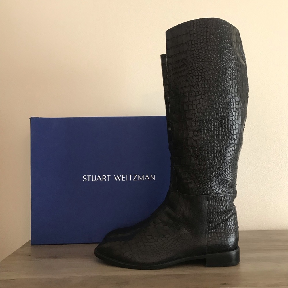 Stuart Weitzman Equine Crocodile Leather Boots 9.5